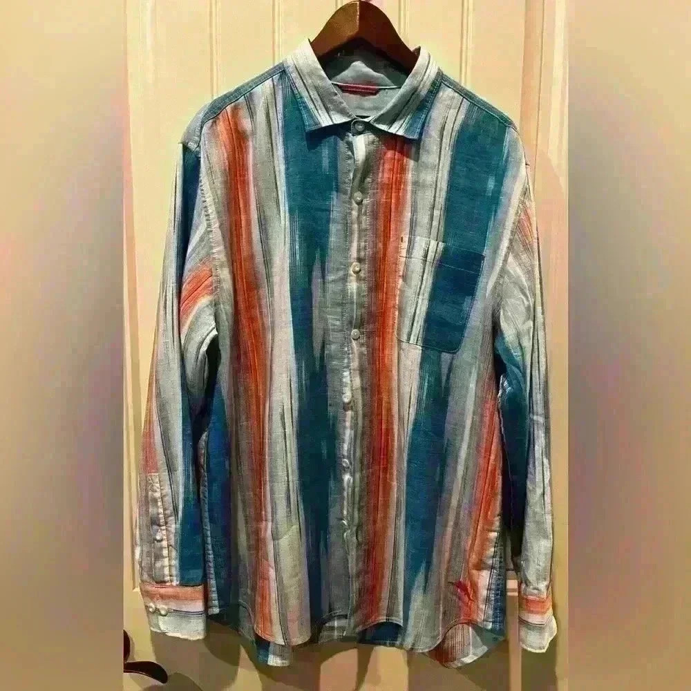 Tommy Bahama Mens Linen Shirt Size Large Summer Fall Colors Sharp Dressed Man